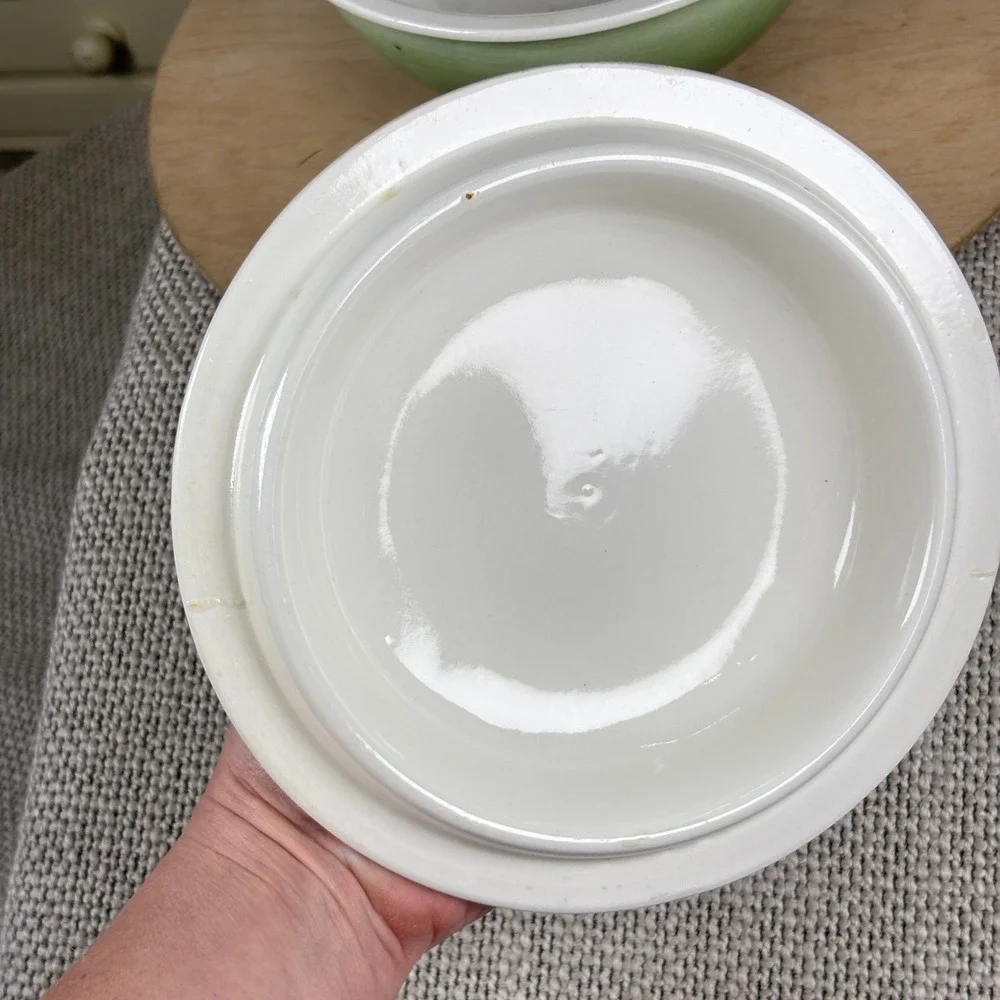 1950s Avant-Garde Green Vegetable Garden Pottery Oven Safe Covered Dish Lid